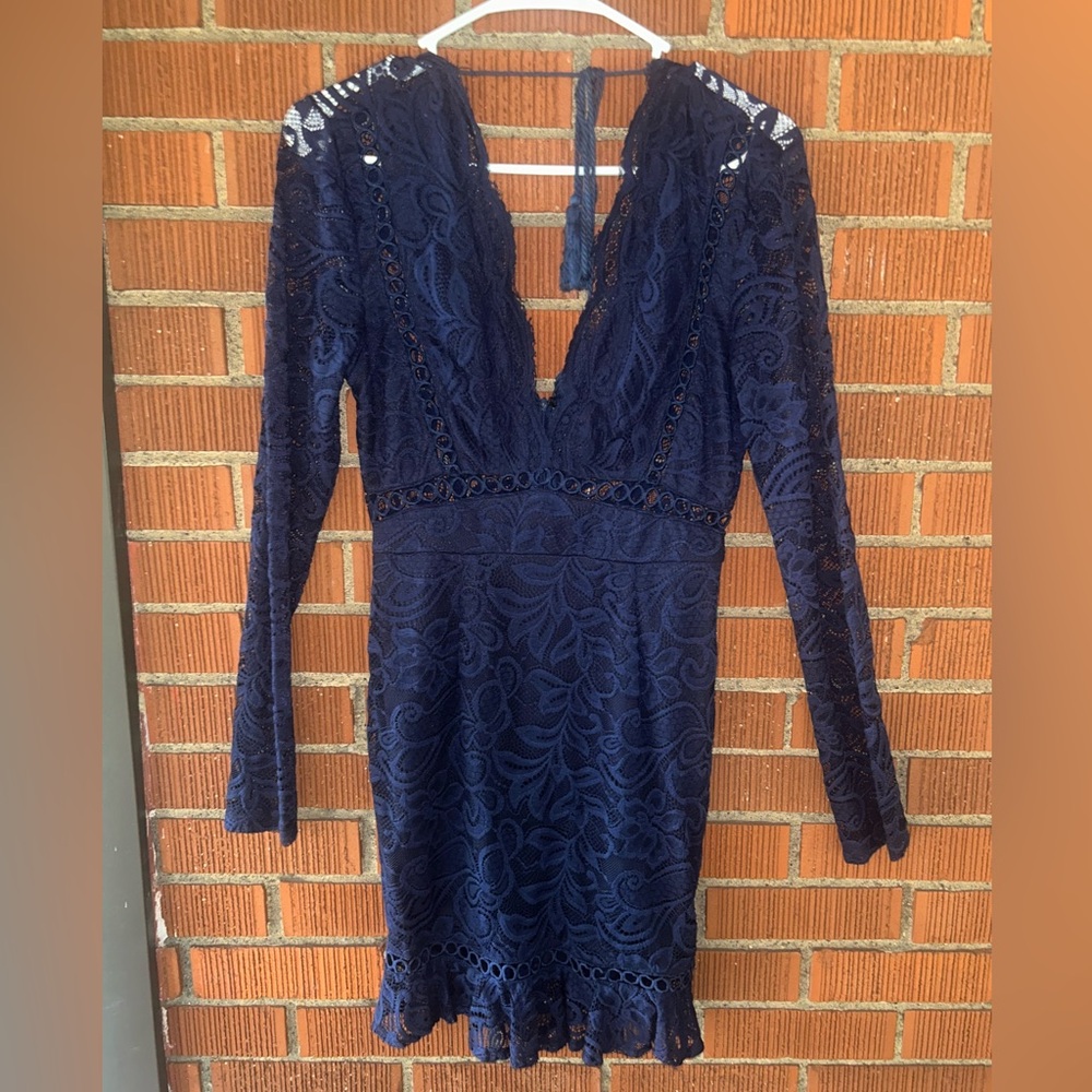 Navy Lace Long Sleeve Mini Dress